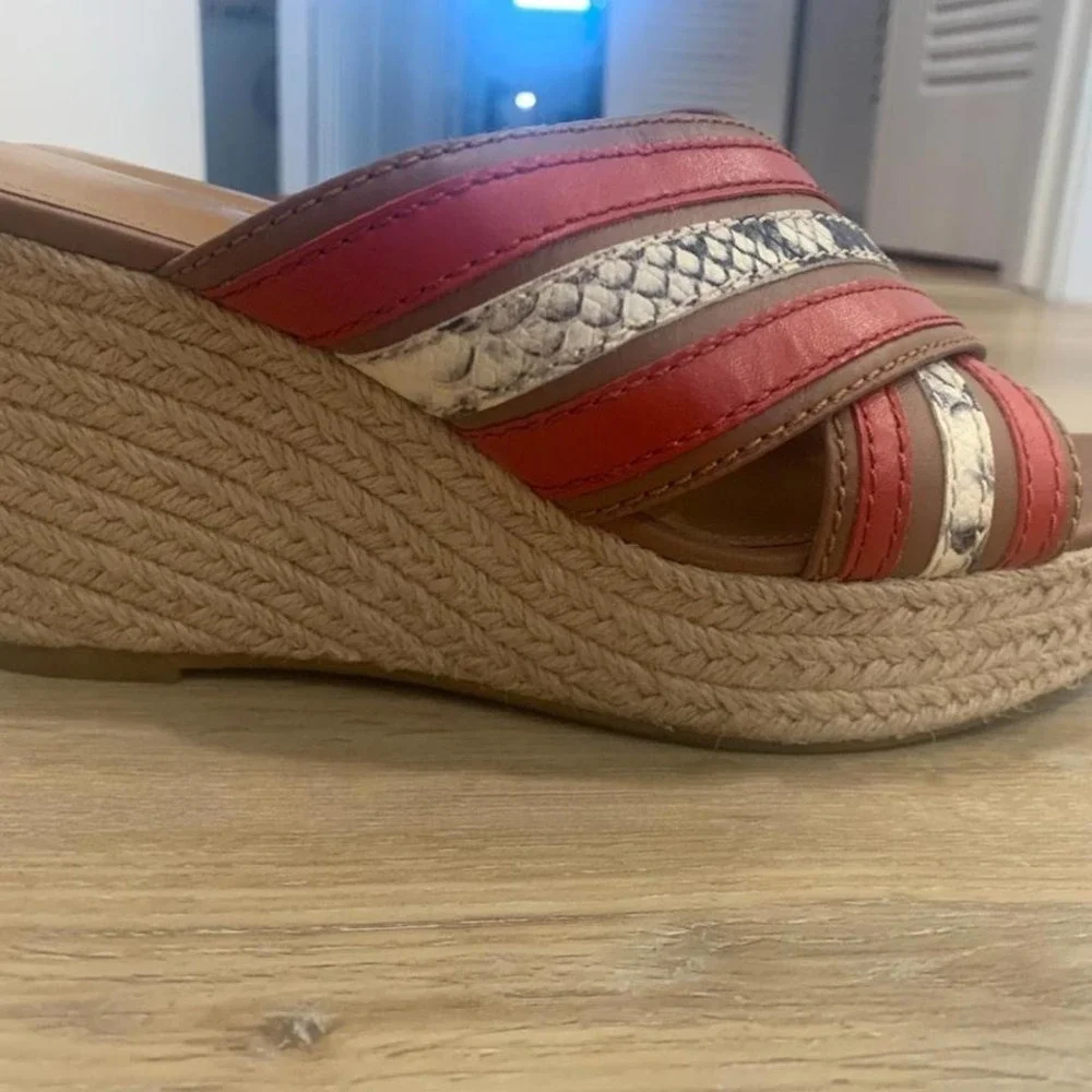Coach Leather Espadrille‎ Wedge Sandals Orange & Snakeskin Size 9